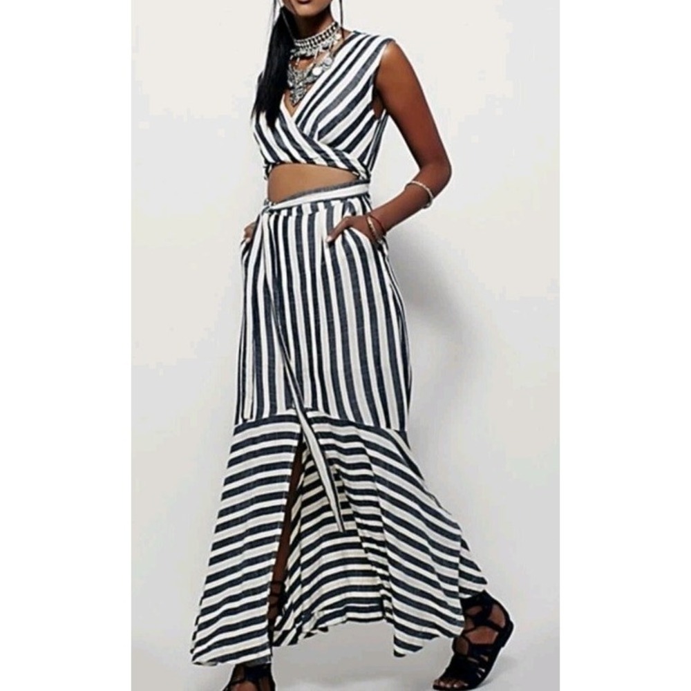 Free People La Babe Stripe Midi Dress  2 Pockets